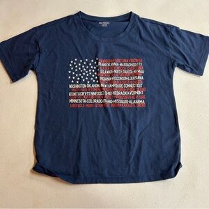 Evsie Blue Kids Tee with Flag Graphic - Size L